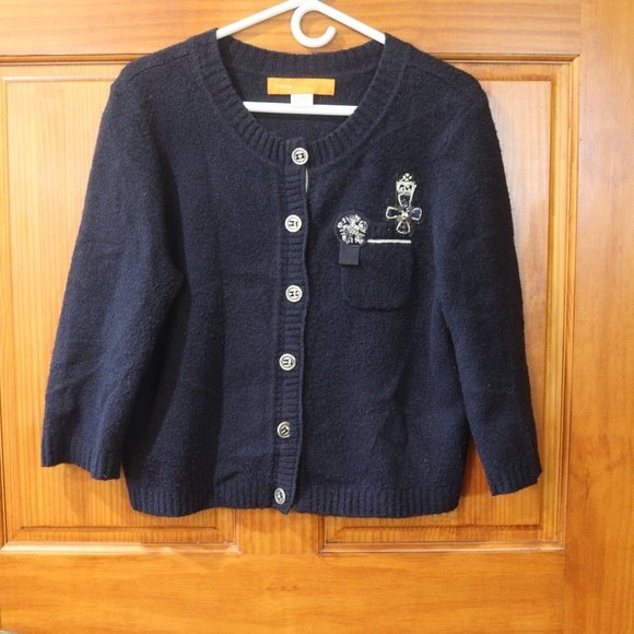 Cynthia Cynthia Steffe Black Cardigan Pocket Beaded Sweater Wool Blend LG - Picture 14 of 14